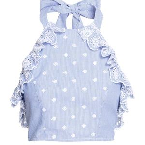 NWT, Blue and white striped, embroidered crop top